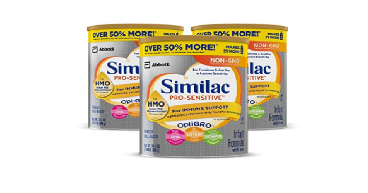 Similac Pro-Sensitive Non-GMO Infant Formula Powder, 34.9 oz, 3 Count Only $72.11 Shipped! (Reg. $115)