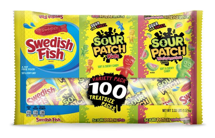 SOUR PATCH KIDS Watermelon & SWEDISH FISH Trick or Treat Size Variety Pack (100 Count) – Only $9.05!