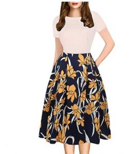 Women’s Vintage Patchwork Pockets Puffy Swing Casual Party Dress $19