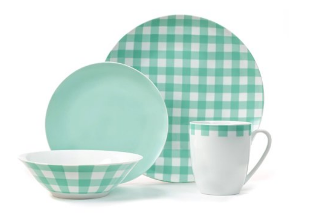 Plaid Collection 16-Piece Mint Green Porcelain Dinnerware Set Just $14.83!