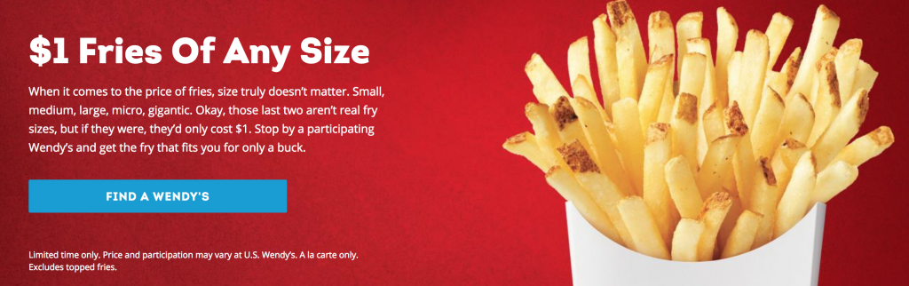 $1.00 Fries Any Size For A Limited Time At Wendy’s!