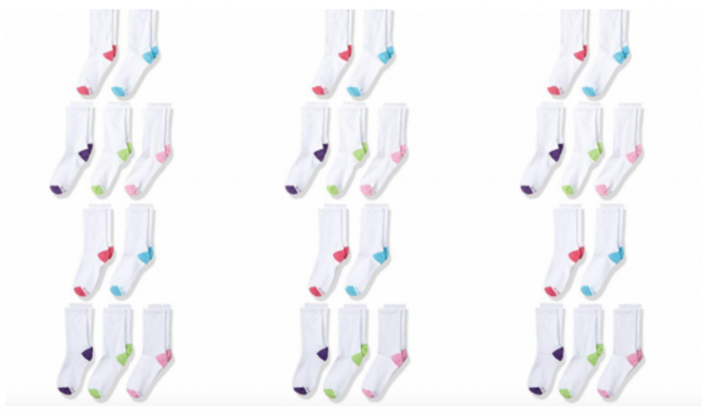 Hanes Girls Crew EZ Sort Socks Assorted 10-Pack Size 6-10 1/2 Just $3.98!