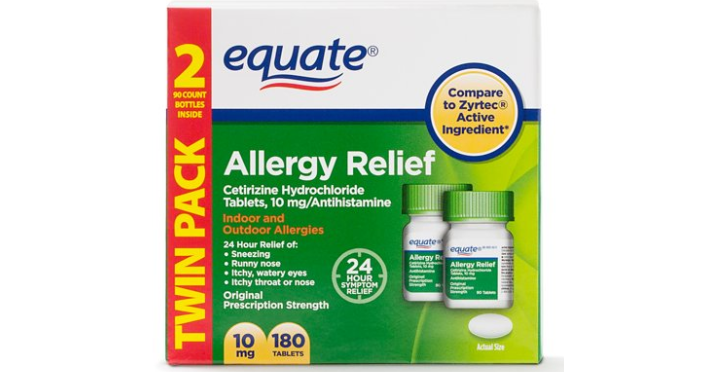 Equate Allergy Relief Cetirizine Antihistamine Tablets, 10 mg, 90 Ct, 2 Pk Only $7.49!