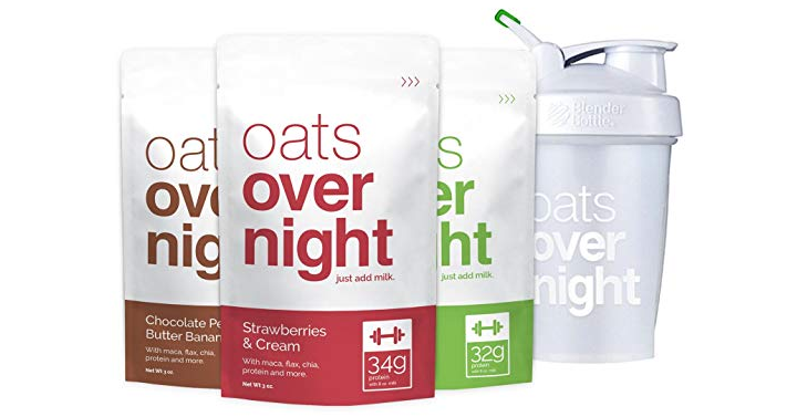 Oats Overnight with BlenderBottle – High-Protein, Low-Sugar, Gluten-Free – 3 Pack Variety with BlenderBottle – Just $18.00!