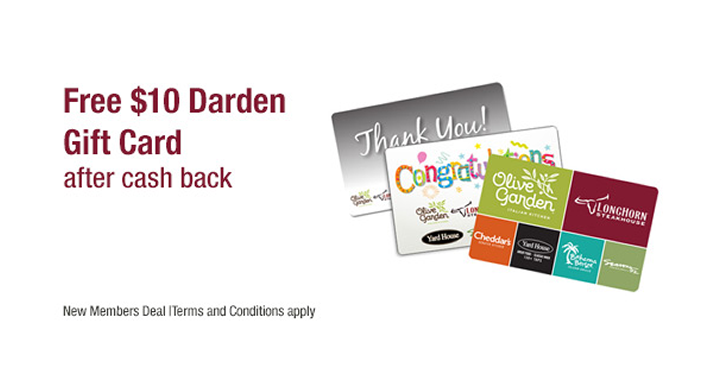 LAST DAY!!!! Awesome Freebie! Get a FREE $10 Darden Gift Card from TopCashBack!