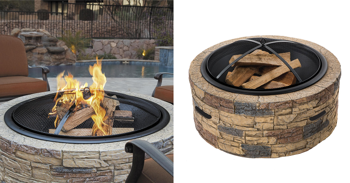 Sun Joe 35-inch Cast Stone Base Fire Pit with Dome Screen & Poker Only $115.00!