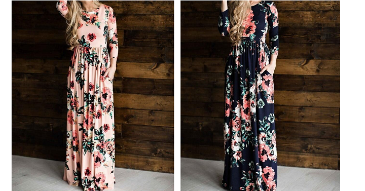 Fall Floral Pocket Maxi Dress Only $19.99 Shipped!