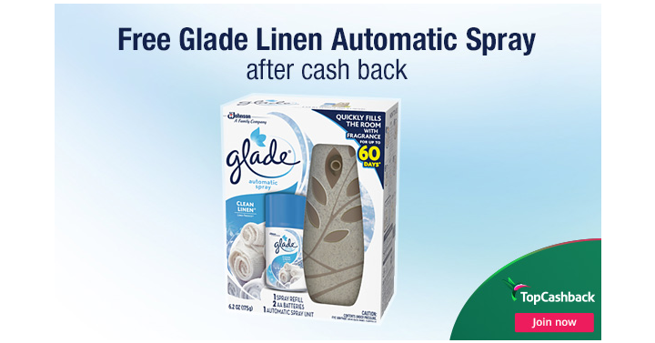 Don’t Miss This Awesome Freebie! Get a FREE Glade Linen Automatic Spray from TopCashBack!
