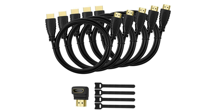 5 Pack High-Speed HDMI Cables – 6ft with 90 Degree Adapter – Just $6.74!