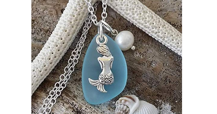 Handmade in Hawaii – Turquoise Bay Blue Sea Glass Mermaid Necklace – Just $19.99!