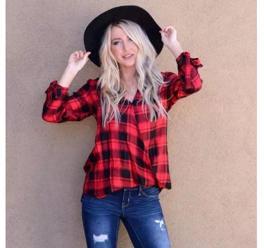 Plaid Draped Top – Only $23.99!