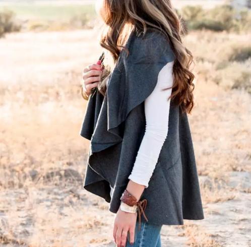 Wool Blend Ruffled Poncho – Only $23.99!