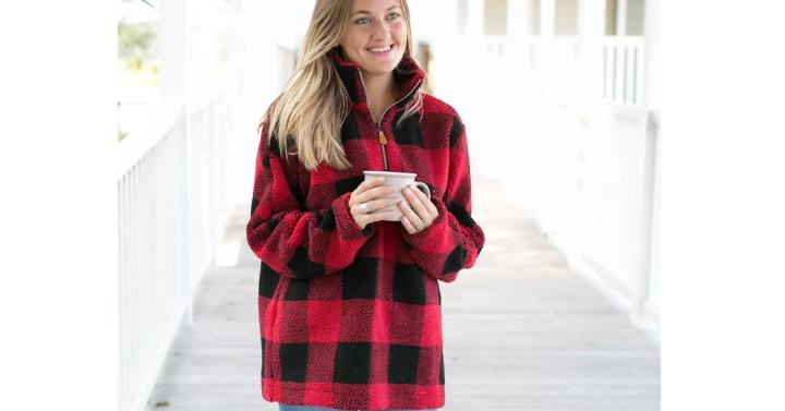 Buffalo Plaid Sherpa Pullover – Only $34.99!