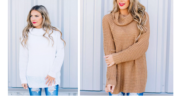 Waffle Knit Cowl Sweater Only $24.99!