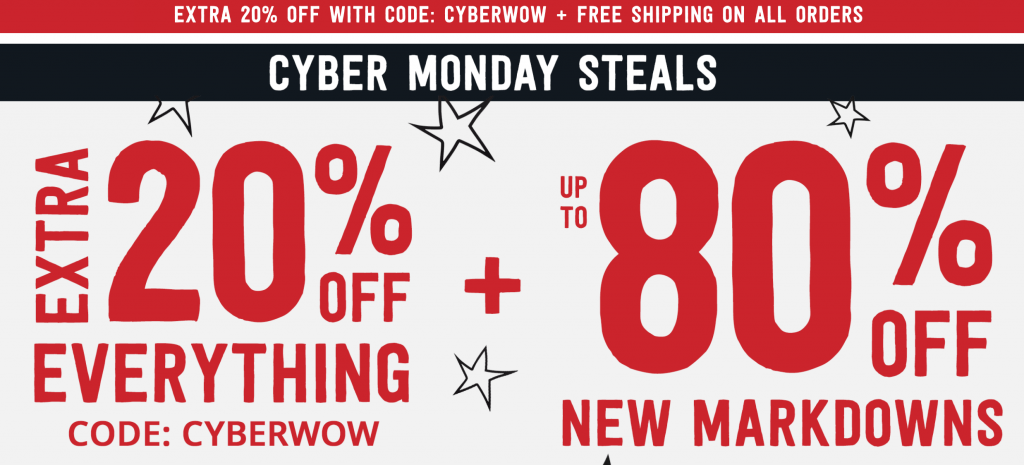 Crazy 8 Cyber Monday Is Live! Take 20% Of Everything & Up To 80% Off Markdowns! Plus, FREE Shipping!