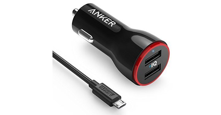 Anker 24W Dual USB Car Charger PowerDrive 2 + 3ft Micro USB to USB Cable Combo – Just $9.74!