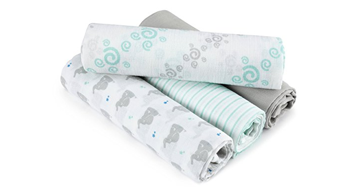 aden + anais Swaddle Baby Blanket, 100% Cotton Muslin, 4 Pack – Just $24.47!