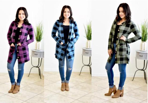 Checkered Button Up Hooded Cardigan – Only $19.99!