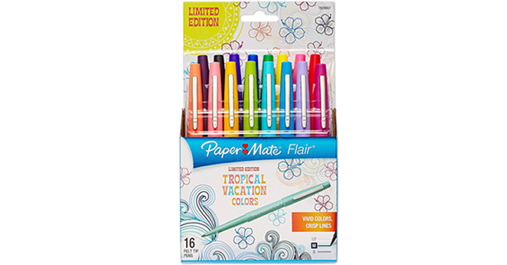Paper Mate Flair Porous-Point Felt Tip Pen, Medium Tip, Limited Edition Tropical Vacation Colors, 16-Count – Just $8.69!
