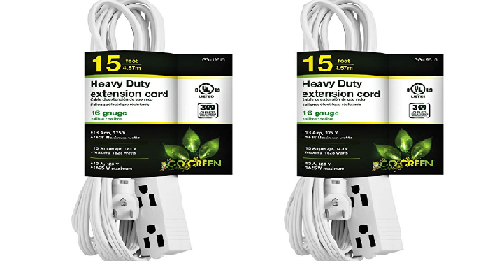 GoGreen Power 16/3 15′ 3-Outlet Extension Cord Only $5.19 Shipped! (Reg. $12.75)