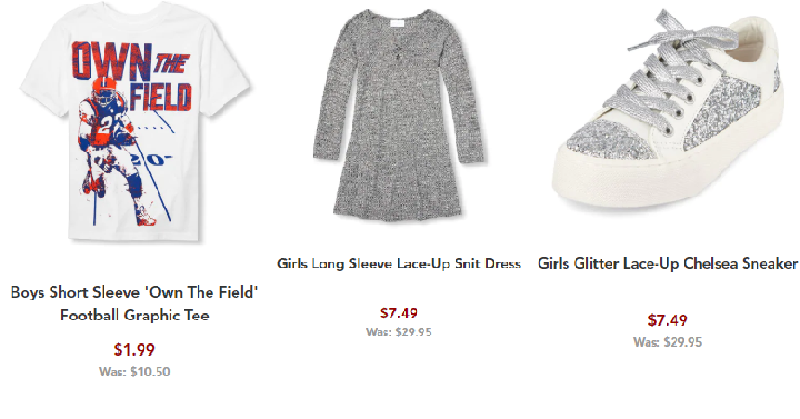 The Children’s Place: ALL Clearance 75%- 80% off! Tees $1.99, Shoes, $7.49, Dresses $7.49 Shipped!