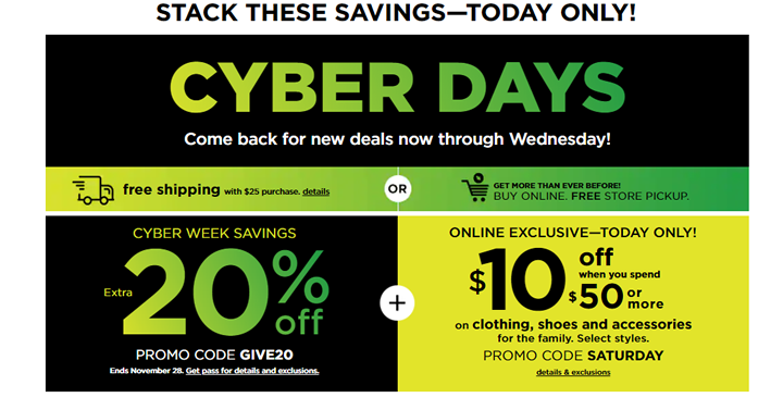 Kohl’s Cyber Days Sale! Stacking 20% Off and $10 off $50 Codes! TODAY ONLY!