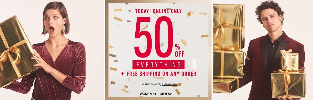 Express Cyber Monday Sale is LIVE! Take 50% off EVERYTHING! Plus, Score FREE Shipping!