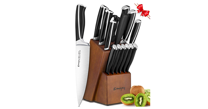 15-Piece Stainless Steel Kitchen Knife Set with Block – Just $45.48!