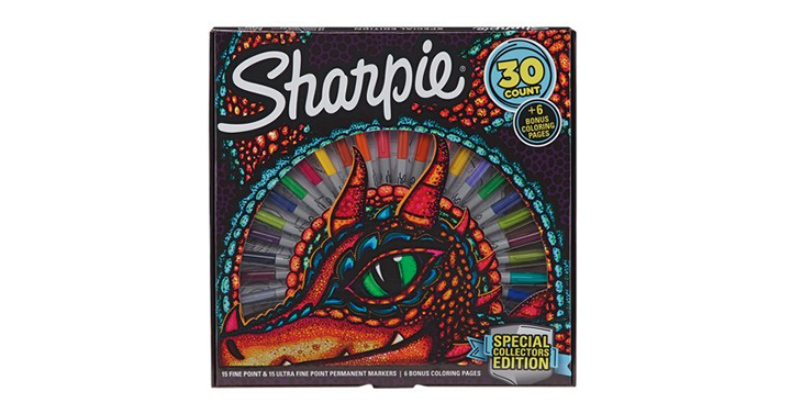 Sharpie Special Collectors Edition Permanent Markers and Dragon Coloring Pages – Fine and Ultra Fine Point, 30 Count – Just $10.00!
