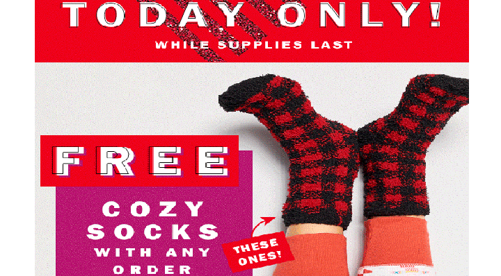 Old Navy: Save 50% off Your Entire Purchase + FREE Cozy Socks with ANY Online Purchase!