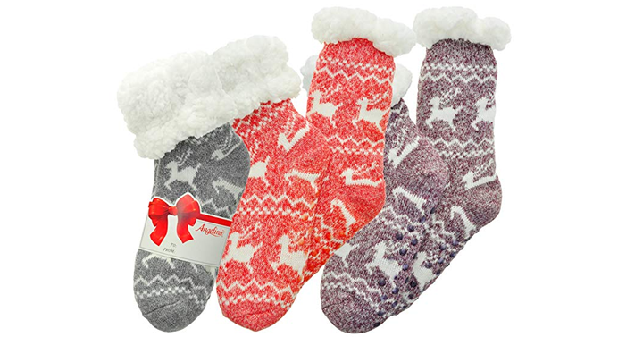 Angelina Women’s Sherpa-Lined Thermal Christmas Slipper Socks – Just $14.99!