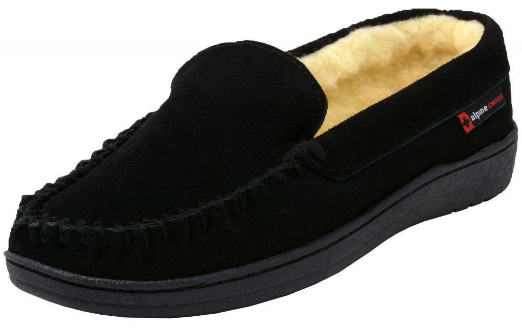 Alpine Swiss Yukon Mens Suede Shearling Moccasin Slippers—$15.99! FREE Shipping!