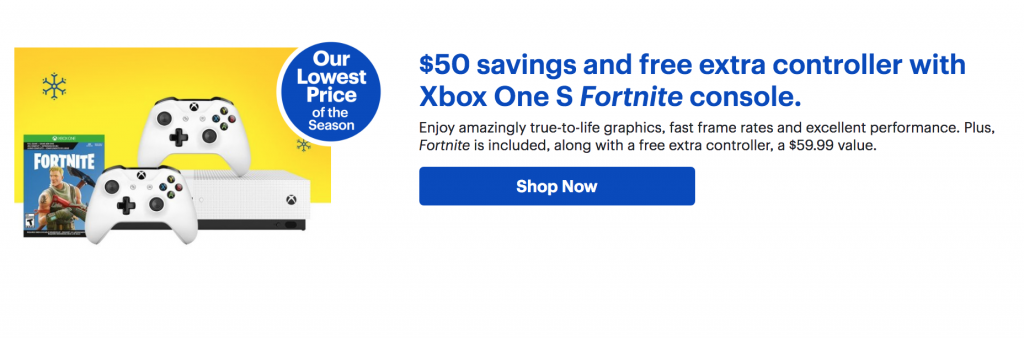 Save $50  & Get A FREE Controller with Xbox One S Fortnite Console Today Only!