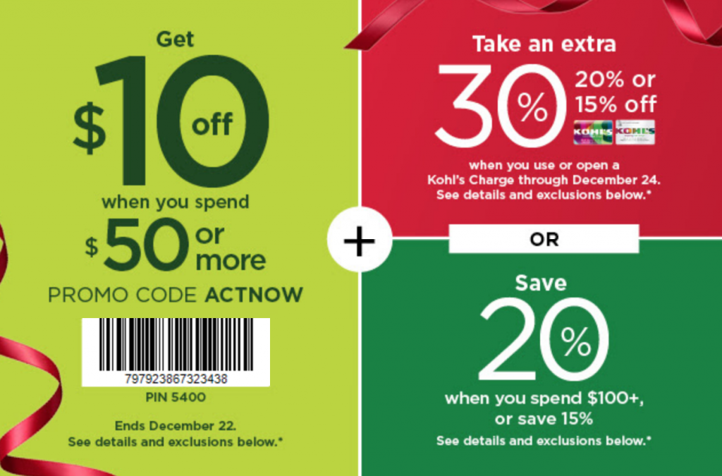 Kohls: $10 Off Orders Of $50 Or More Today Only! Plus, 30% Off & Earn Kohl’s Cash! Select In-Store Pickup To Get Gifts Before Christmas!