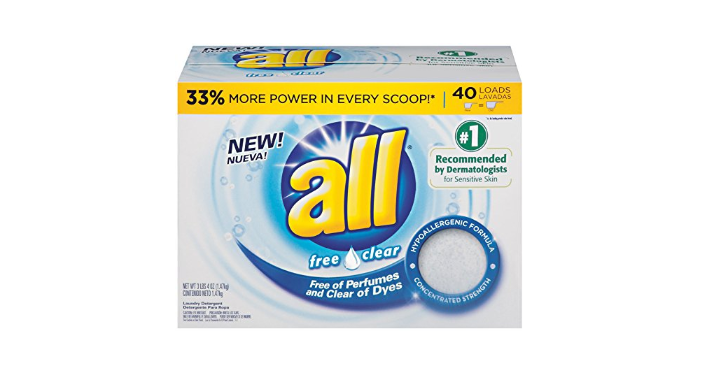 all Powder Laundry Detergent, Free Clear for Sensitive Skin, 52 Ounces Only $3.28 Shipped!
