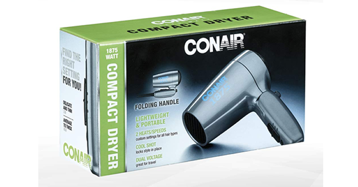 Conair 1875 Watt Compact Folding Handle Travel Hair Dryer – Just $9.89!
