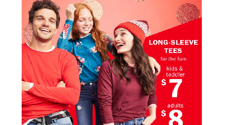 Old Navy: Adult Long Sleeve Tees Only $8, Kids Only $7! Today Only!