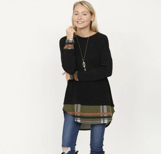 Plaid Trimmed Sweater Tunic – Only $19.99!