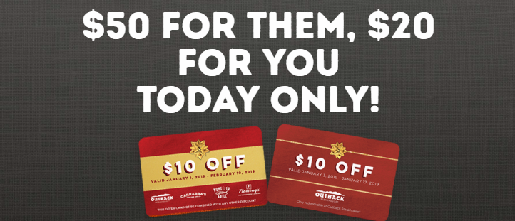 Buy a $50 Outback Gift Card, get TWO $10 Gift Cards!