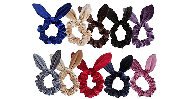 10 Pack Velvet Scrunchies with Rabbit Ears – Just $10.99!