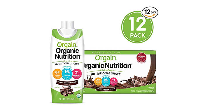 Orgain Organic Nutrition Shake, Creamy Chocolate Fudge, Gluten Free, Kosher, Non-GMO, 11 Ounce, 12 Count – Just $16.93!