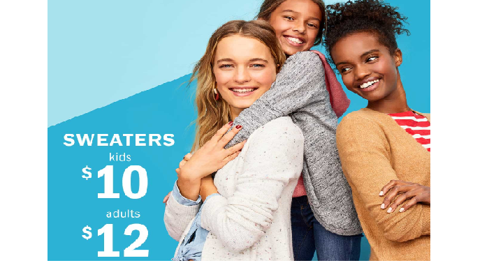 Old Navy: Adult Sweaters Only $12 & Kid Sweaters Only $10! Today Only!
