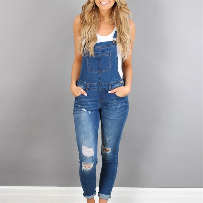 Distressed Jean Overalls Only $24.99!