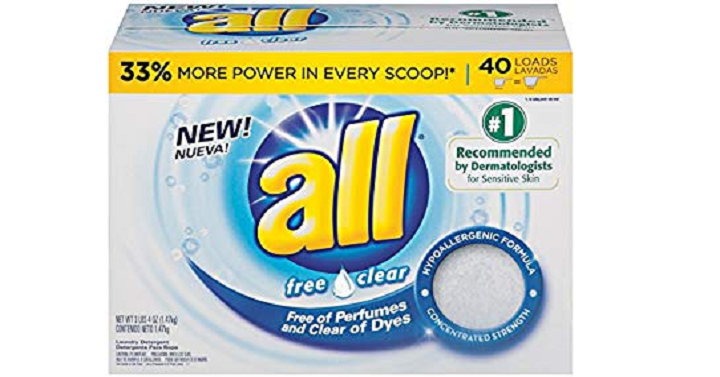 All Powder Laundry Detergent (Free Clear) 52oz (40 Loads) Only $4.45 Shipped!