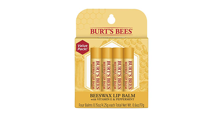Burt’s Bees 100% Natural Moisturizing Lip Balm, Original Beeswax with Vitamin E & Peppermint Oil – 4 Tubes – Just $6.37!