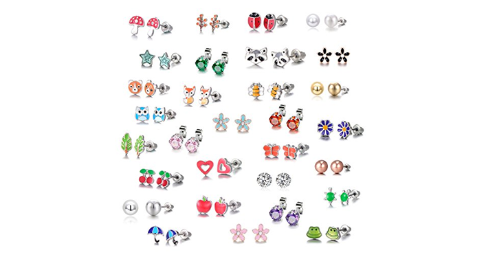 30 Pairs Stainless Steel Mixed Stud Earrings Set – Just $11.99!