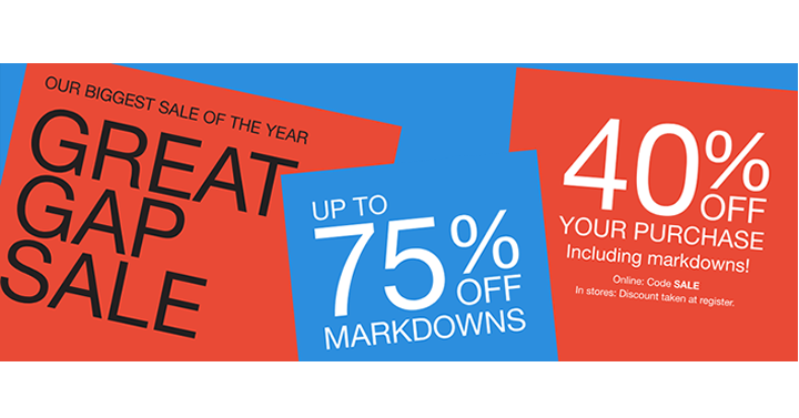 Great GAP Sale! Markdowns – Up to 75% Off! PLUS EXTRA 40% OFF!
