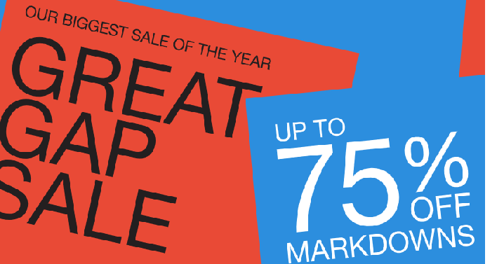 HOT! GAP: Take up to 75% off Markdowns + Extra 40% off Your Purchase!
