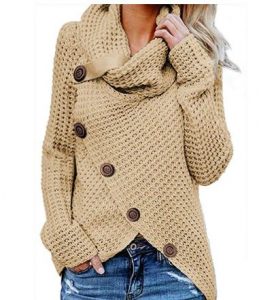 Women’s Chunky Turtle Cowl Neck Asymmetric Hem Wrap Sweater – $18.98
