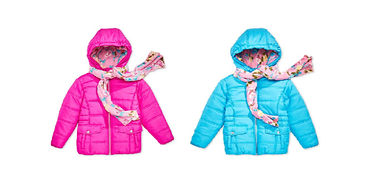 S. Rothschild Toddler Girls Hooded Puffer Jacket with Scarf for Only $21.99!! (Reg. $75)